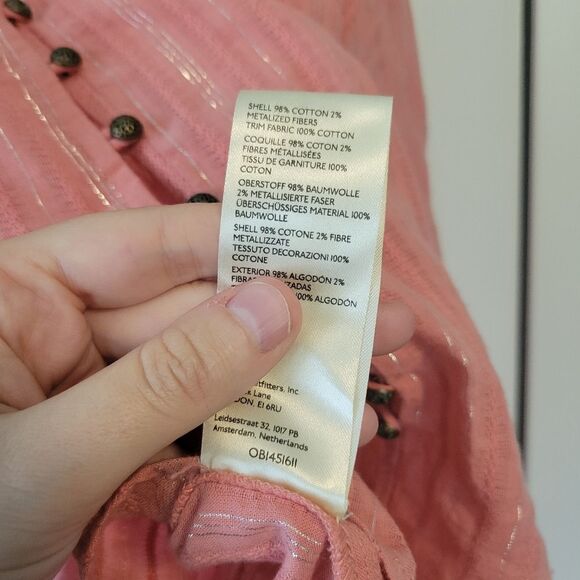 Anthropologie Pilcro Tavi Button Down Blouse Size XS Coral Metallic Stripe Top - Picture 6 of 7